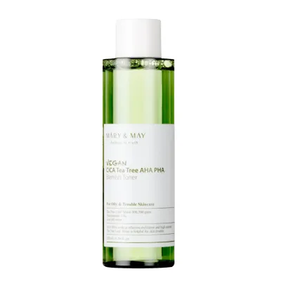 MARY & MAY - Vegan CICA Tea Tree AHA PHA Toner - exfoliační tonikum pro problematickou a aknózní pleť 200 ml